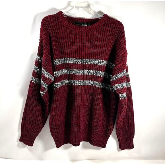 Vintage Knights‎ Of Round Table Acrylic Striped Sweater Bulky Knit Weave Large L - Picture 1 of 16